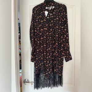 NWT Alexander McQueen Floral Black Dress with Lace Hem